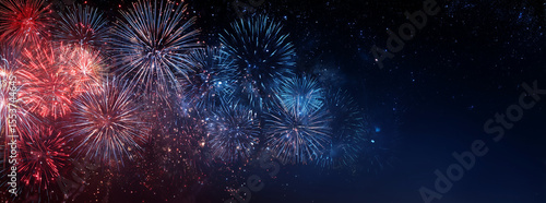 Fourth of July Independence day of USA background with copy space, celebrations banner design, red, blue fireworks, Independence day concept