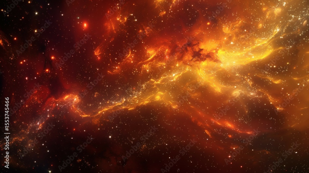 Naklejka premium Stunning Orange and Red Nebula Space Background with Glittering Stars