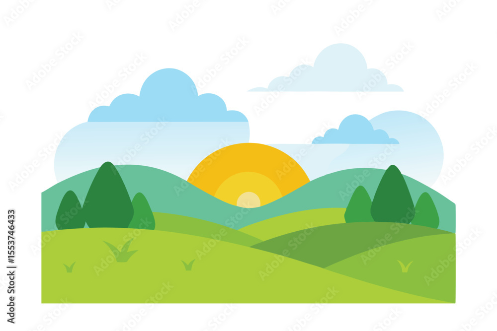 Fototapeta premium summer landscape with trees and hills
