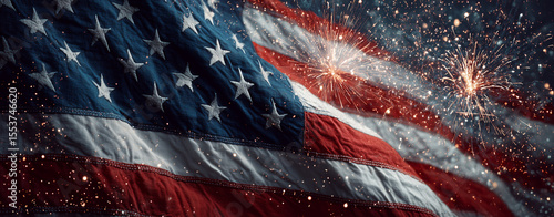Independence Day - Usa Flag And Fireworks At Night - The USA are celebrating 4th of July. American flag on background with fireworks