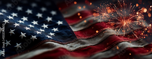 Independence Day - Usa Flag And Fireworks At Night - The USA are celebrating 4th of July. American flag on background with fireworks