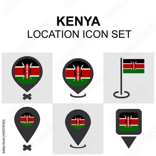 Free Download Kenya location icon set with unique markers and national flag elements for use in African-themed designs, travel apps, or infographics. - GFXLoad