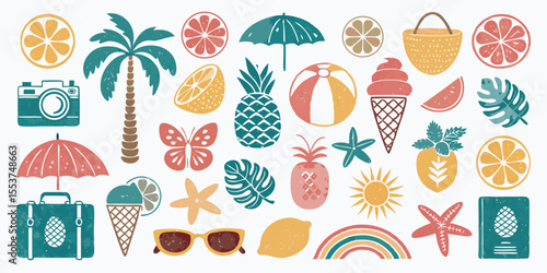 set of summer beach items