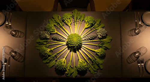 Stylish Table Setting with Vegetable Art for Fine Dining Occasions