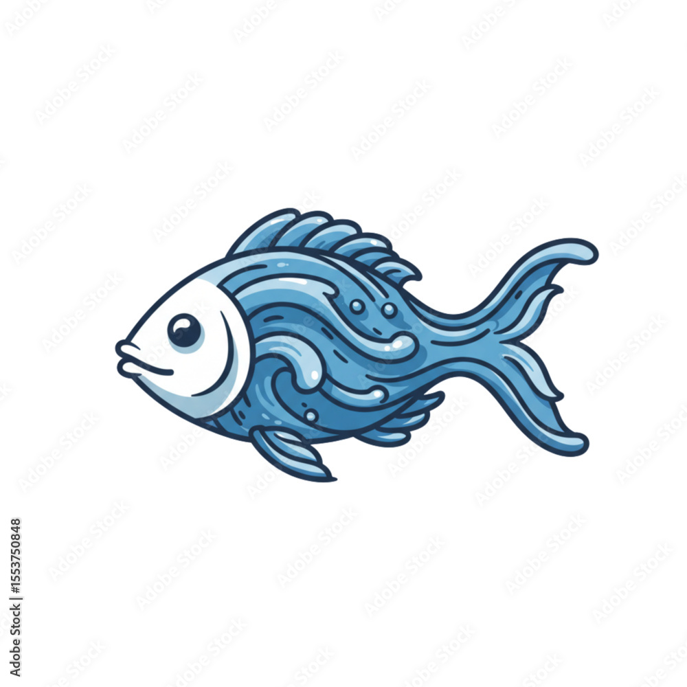 Obraz premium Cartoon blue fish with flowing fins in playful style 