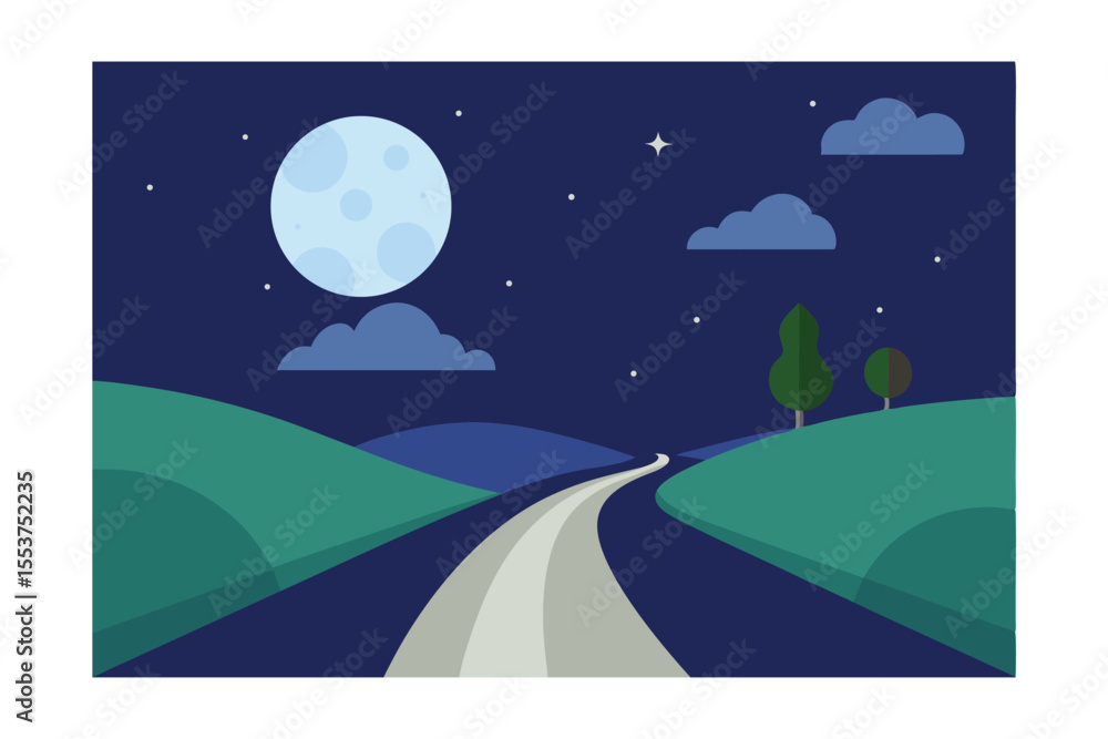 Obraz premium night landscape with moon