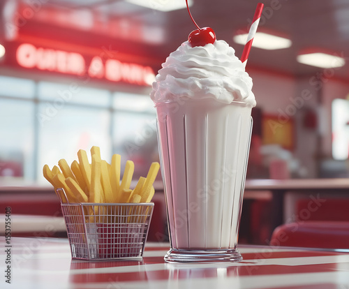 Wallpaper Mural A delicious milkshake and french fries combo on the counter of a classic, retro-style American diner. Torontodigital.ca