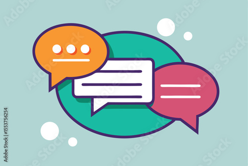 Vector icon design showcasing chat message bubbles in various colors over a circular background for communication or messaging applications