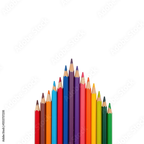 Vibrant assortment of colored pencils arranged in a colorful peak for creative art and design projects