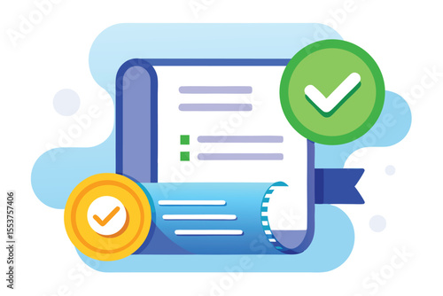 Notification of successful payment approval with check mark symbol indicating completion and verification of transaction status in a digital context for online shoppers