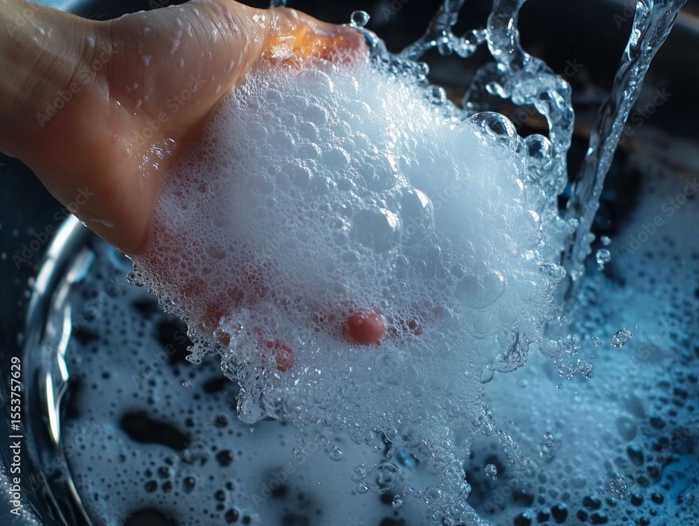 Fototapeta premium Bubbling Freshness: Hand Washing with Soap and Water