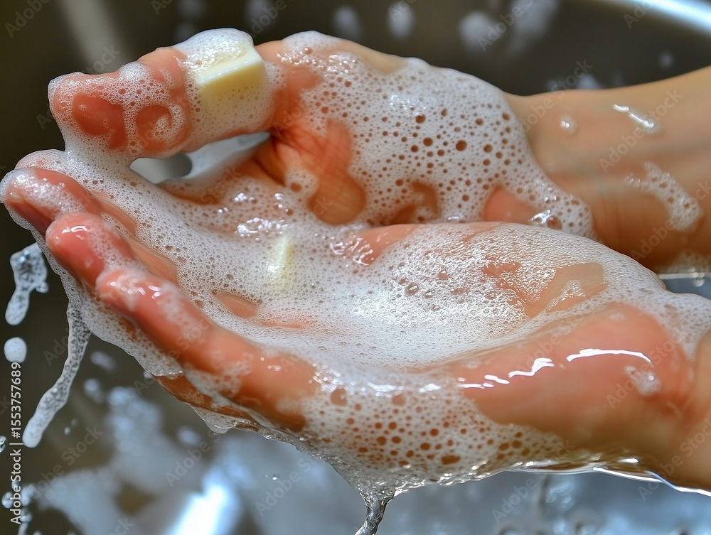 Fototapeta premium Soapy Hands Washing with Bar Soap