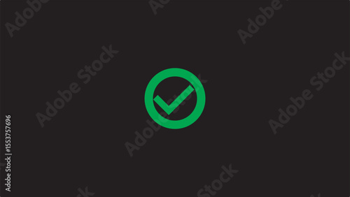 Checkmark Icon and Logo template, approve, certify, confirm, corroborate, endorse, justify, legalize, legitimize, substantiate, verify marker on black background.