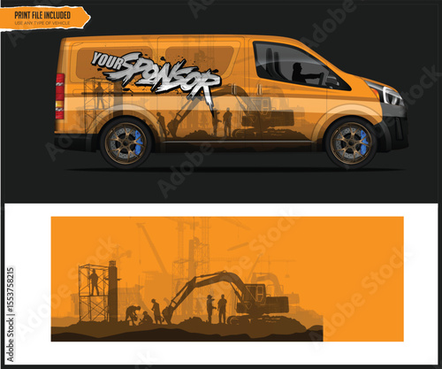 Construction Vehicle Wrap Design with Your Sponsor Text