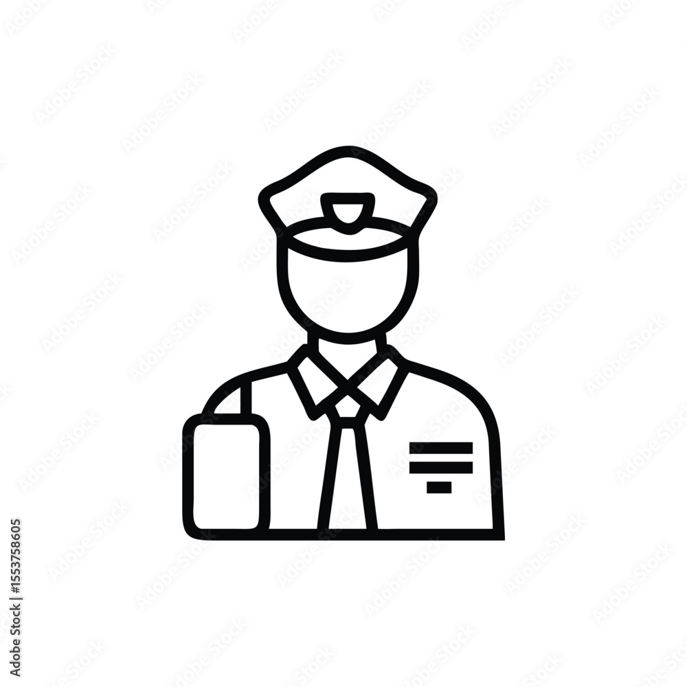 And line art of a Professional figure wearing a uniform and cap holding a tablet