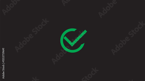 Checkmark Icon and Logo template, approve, certify, confirm, corroborate, endorse, justify, legalize, legitimize, substantiate, verify marker on black background.