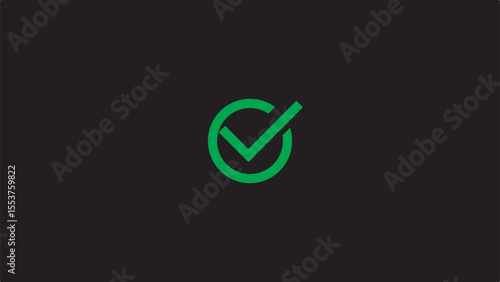 Checkmark Icon and Logo template, approve, certify, confirm, corroborate, endorse, justify, legalize, legitimize, substantiate, verify marker on black background.