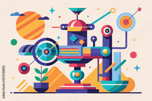 Abstract gimbal concept illustration showcasing colorful geometric shapes and modern design elements against a light background