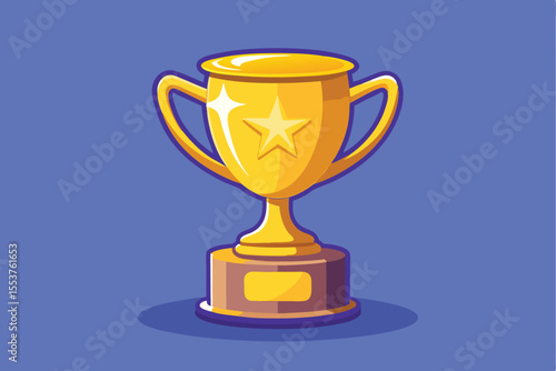 Golden trophy cup representing achievement and success in various competitions and celebrations, designed with a cartoon style for an appealing look