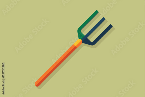 Vector representation of a pitchfork tool with geometric prongs for agricultural use and garden tasks