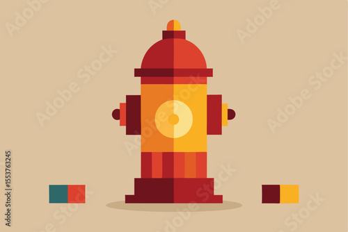 Minimalist design of a geometric fire hydrant with vibrant colors against a soft background