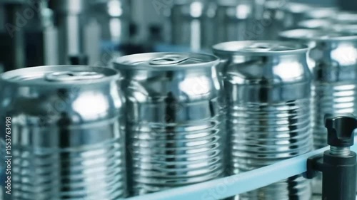 Metal Cans On Conveyor Belt In Factory