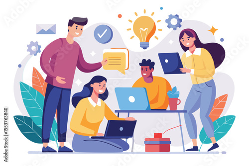 Teamwork and collaboration among colleagues at a bright and creative workspace to develop innovative ideas