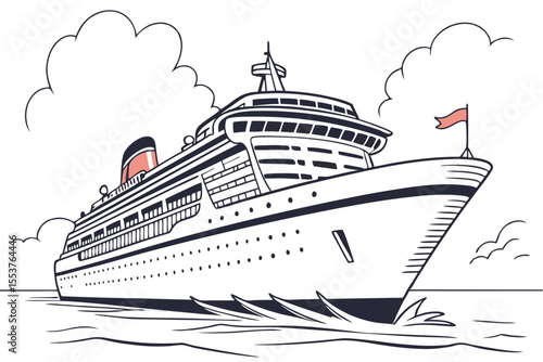 Large Cruise Ship on Ocean Illustration