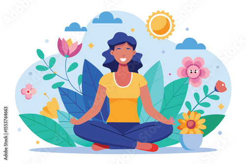 Wallpaper Mural Woman enjoying a moment of tranquility while sitting among colorful flowers and greenery in a serene outdoor setting Torontodigital.ca