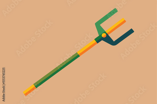 Unique vector design of a pitchfork tool featuring geometric prongs suitable for agricultural tasks in vibrant colors