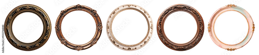 Obraz premium PNG Vintage ornate circular frames, element set on transparent background