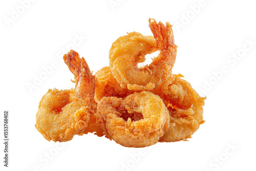 PNG Crispy golden fried shrimp on black background