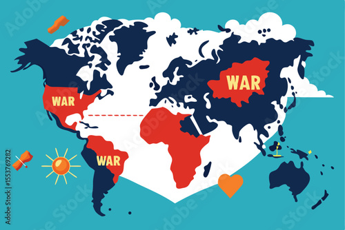 Global map highlighting geopolitical tensions, trade alliances, and conflicts across various countries