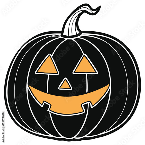 Fun black jack-o'-lantern with toothy grin and expressive features for seasonal graphics and invites.