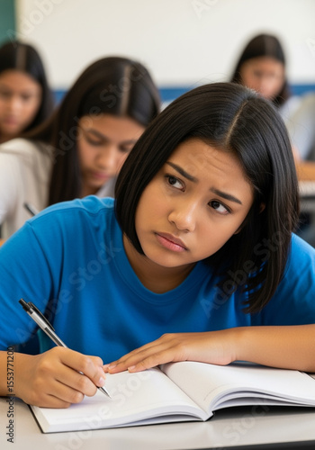 Female Student Looking Confused During Classwork