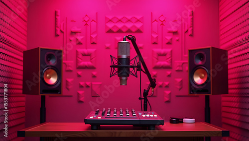 High-End Microphone in a Pink-Hued Studio