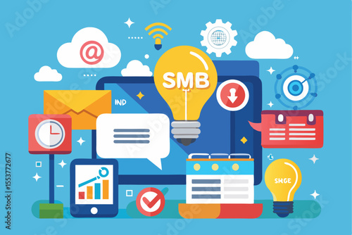 Open light bulb concept with social media network elements showcasing small and medium business tools and ideas