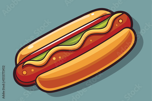 Delicious hotdog with mustard and relish in a flat vector illustration perfect for food lovers and culinary graphics