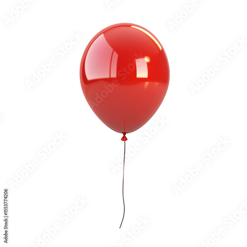 A single shiny red party balloon with a thin string attached floating upwards isolated on transparent background