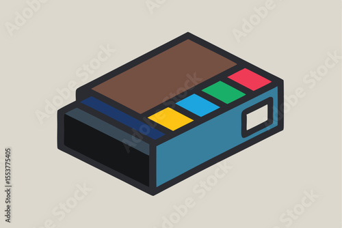 Sleek minimalist ink cartridge with geometric design and vivid colors in a clean and modern aesthetic