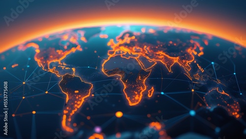 Globe depicting Earth, interconnected with network lines and dots, symbolizing global connectivity