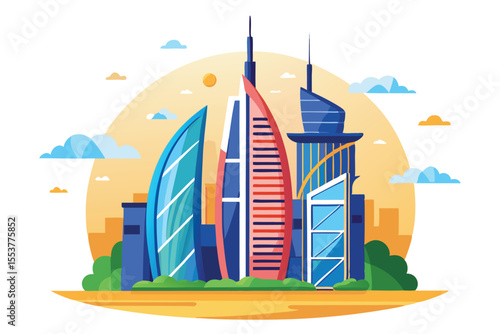 Exploring modern architecture in Dubai with iconic city symbols showcasing vibrant designs and innovative structures during bright daylight