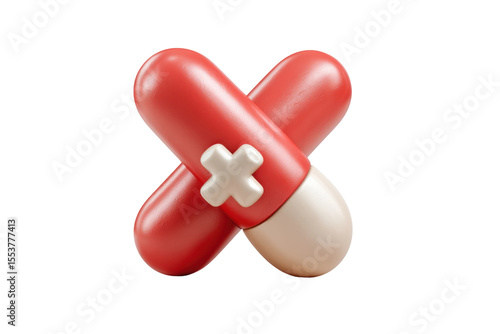 PNG Red crossed capsules with white medical symbol on black background