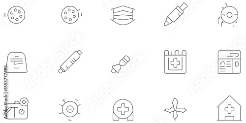 Set of black line icon relared to corona virus with outline pattern abstract background, virus effect make icon of line and symbol modern tecnology seamless pattern of geometric shape icon set design.
