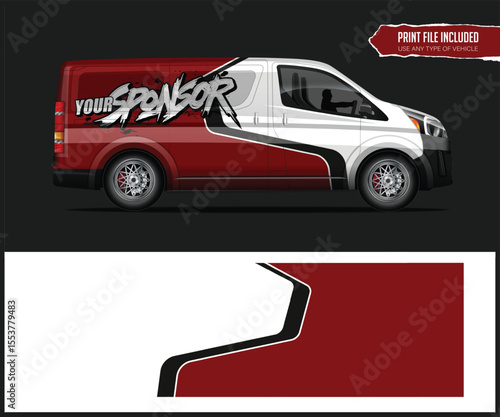 Red and White Van Wrap Design Template Vehicle