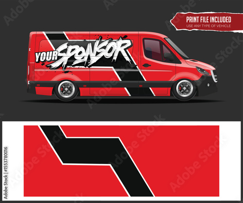 Red Van Wrap Design with Graphics and Sponsor