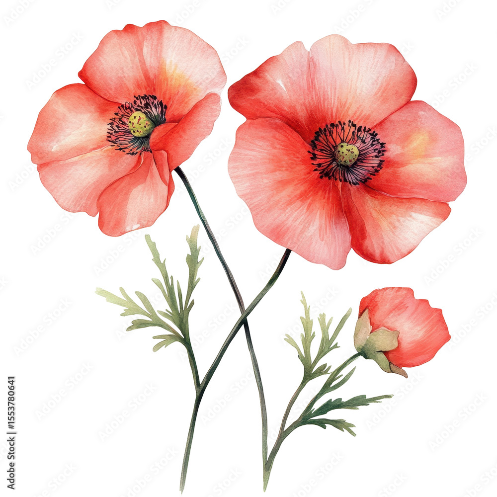 Naklejka premium watercolor flowers paintings, Beautiful watercolor illustrations of flowers, isolated on transparent background