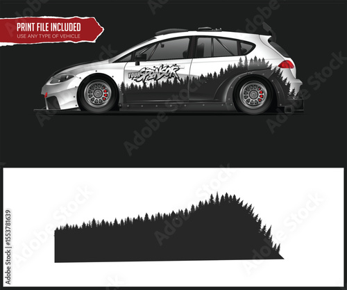 Forest Themed Car Wrap Design Template White car