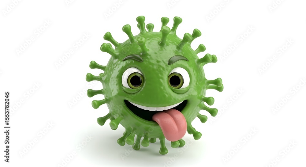 Cartoon Virus with Tongue Out and Googly Eyes Cartoon Virus with Tongue Out and Googly Eyes
