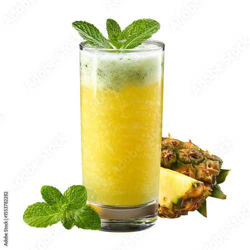 Colorful pineapple mint juice with tropical flavor